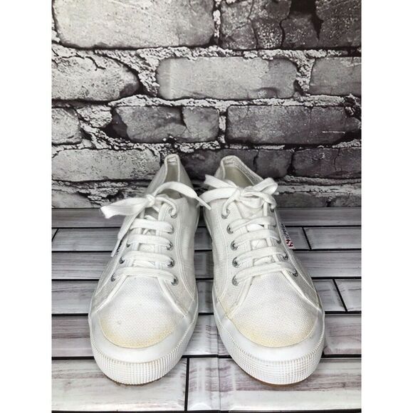 Superga White Canvas Fabric Lace Up Causal Sneakers Shoes Women sz 38EU/7.5M US - Picture 2 of 16